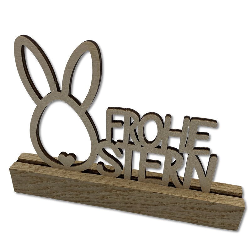 Frohe Ostern Schriftzug aus Holz mit Hasenfigur – Frühlingsdeko aus Holz - Osternest Geschenkidee 