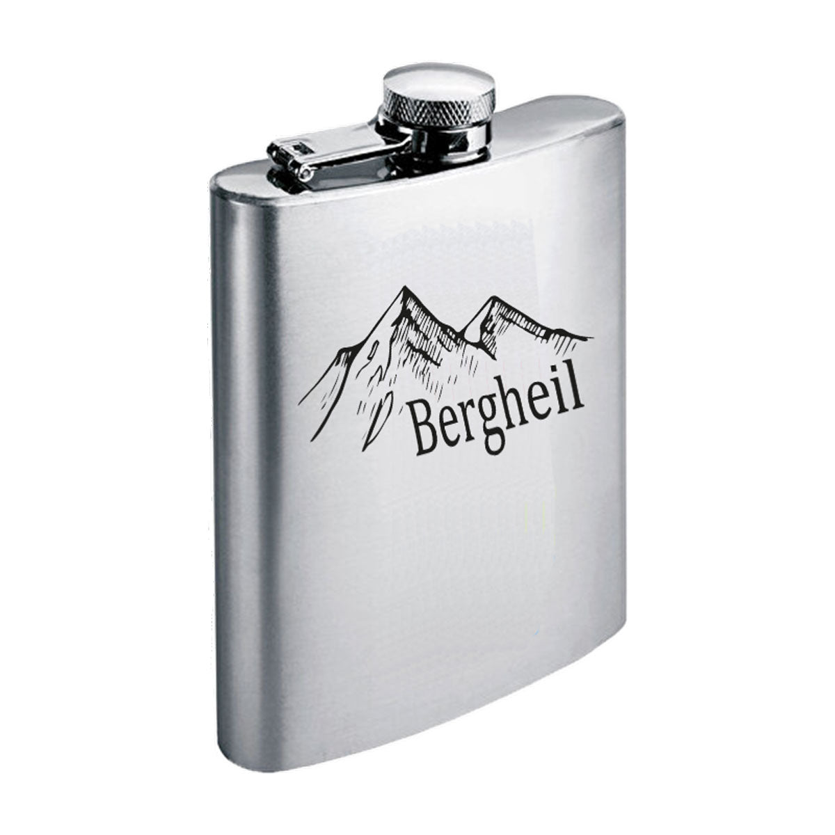 Flachmann mit Gravur – Bergheil Gravur auf Edelstahl mit Satin-Finish