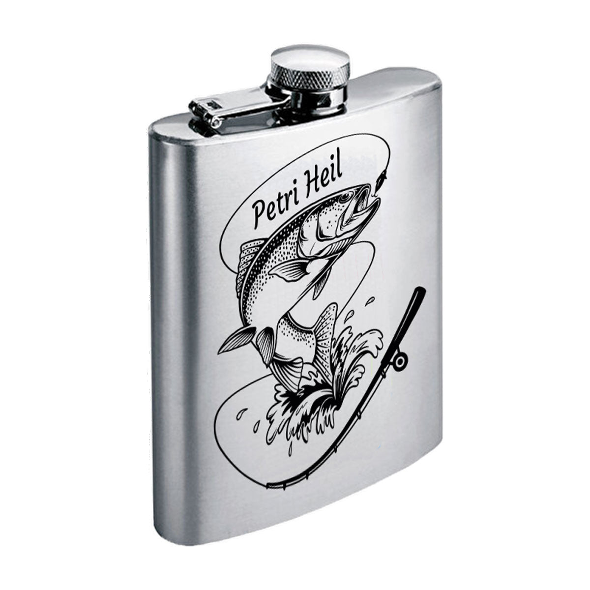Flachmann mit Gravur Petri Heil – personalisiertes Geschenk für Angler