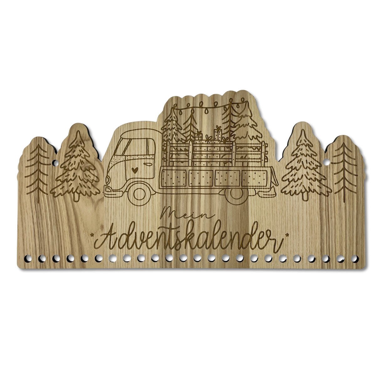 Personalisierbarer Adventskalender aus Holz mit weihnachtlichem Lkw - winterliche Dekoration aus Holz