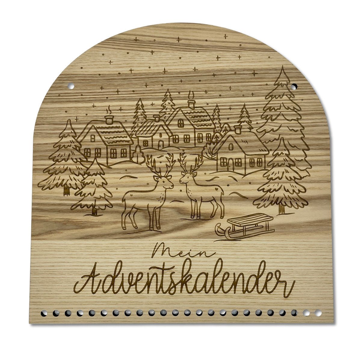 Adventskalender aus Holz mit Gravur – Winterlandschaft & Schriftzug Mein Adventskalender