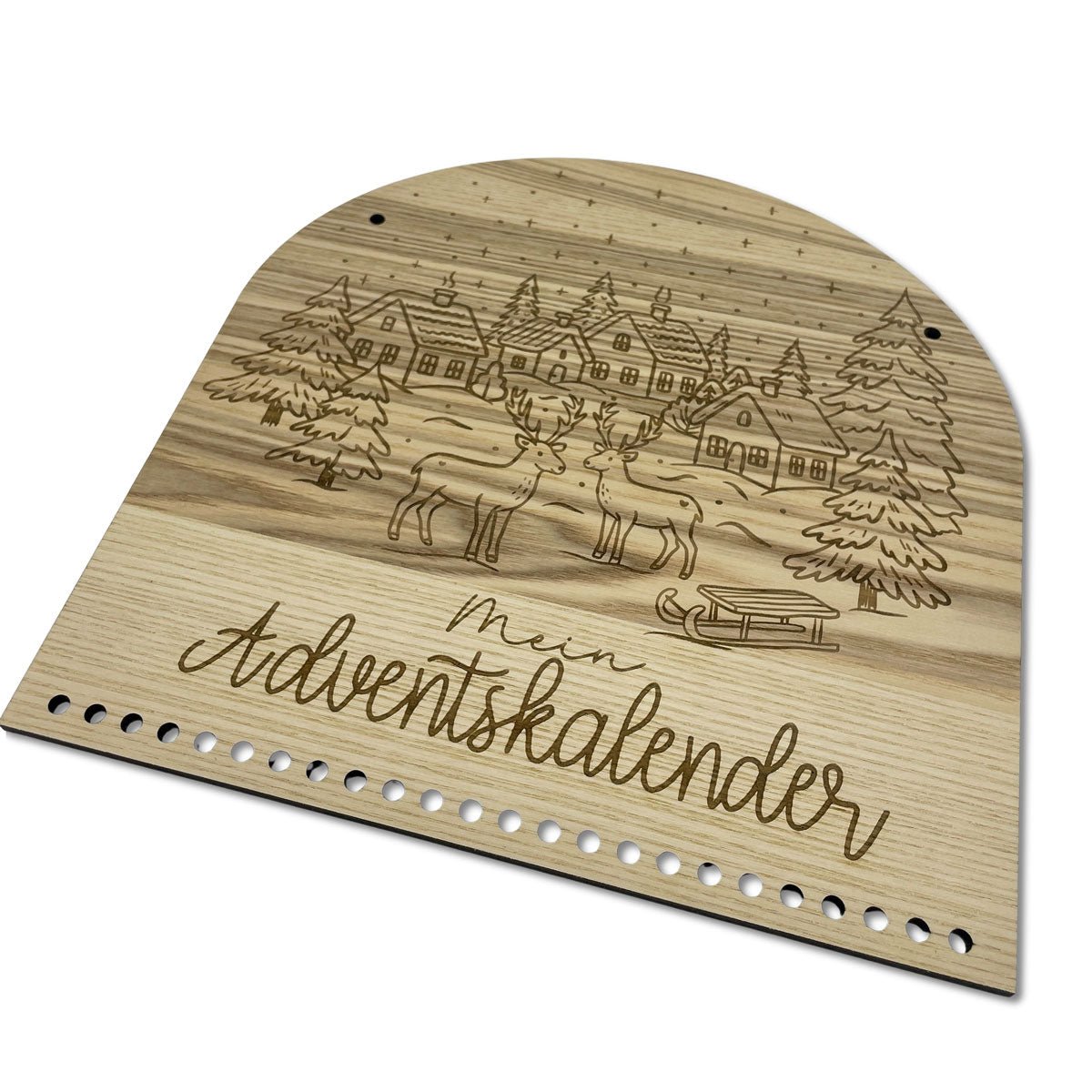 Gravierte Winterlandschaft aus Holz – nachhaltiger Adventskalender - nachhaltiger Adventkalender für die Wand