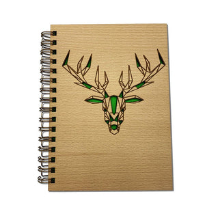 Holznotizbuch mit elegantem Hirsch-Motiv auf dem Einband
