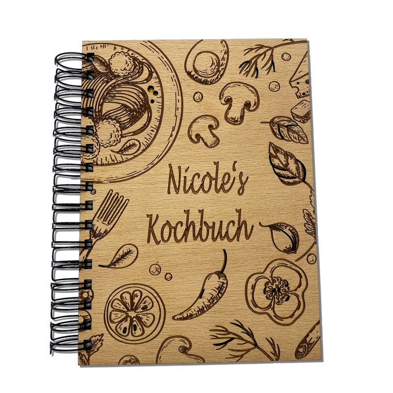 Kochbuch mit Gravur – Cover aus Echtholz mit Rezepttitel