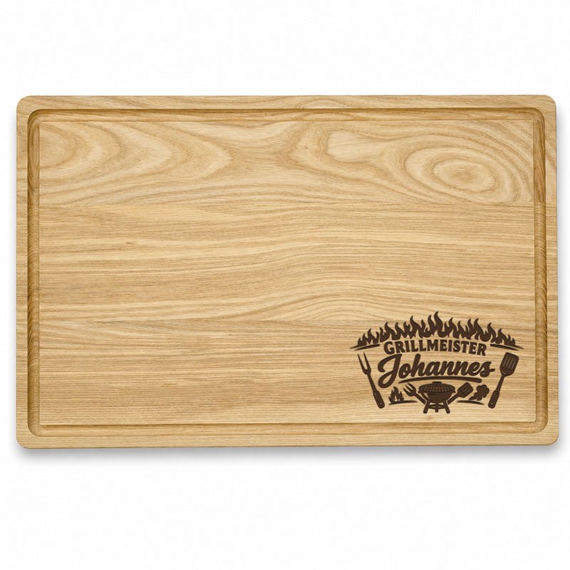 Individuell graviertes Holz Schneidebrett mit umlaufender Saftrille