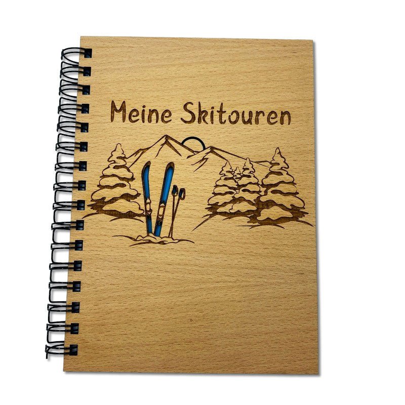 Holzbuch mit Gravur Tourentagebuch Skitour