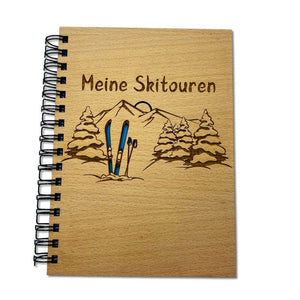 Holzbuch mit Gravur Tourentagebuch Skitour