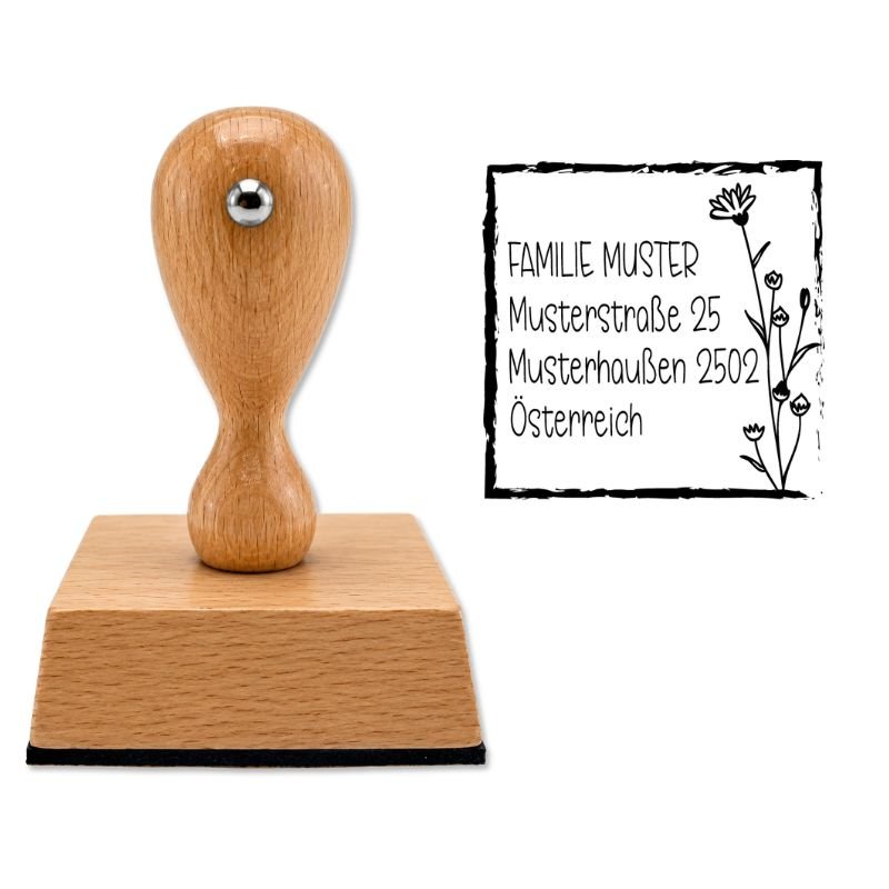 Holzstempel mit Familienadress-Motiv – perfekt für persönliche Korrespondenz
