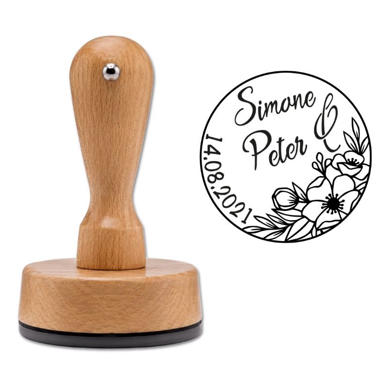 Holzstempel mit romantischem Hochzeitsschriftzug – perfekt für Einladungen und Gastgeschenke