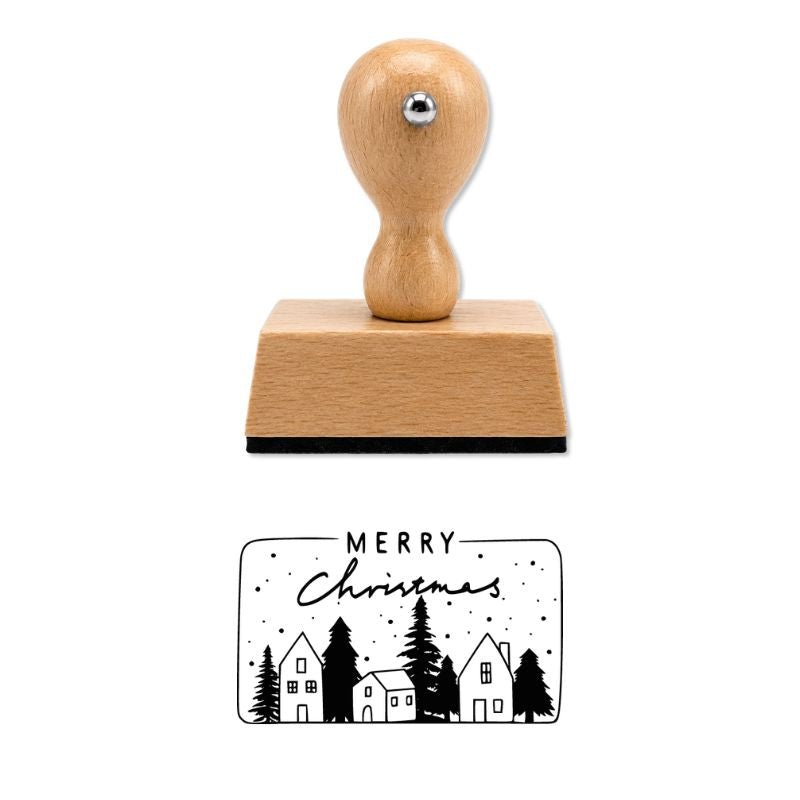 Holzstempel mit Winterstadt-Motiv – perfekt für festliche DIY-Projekte