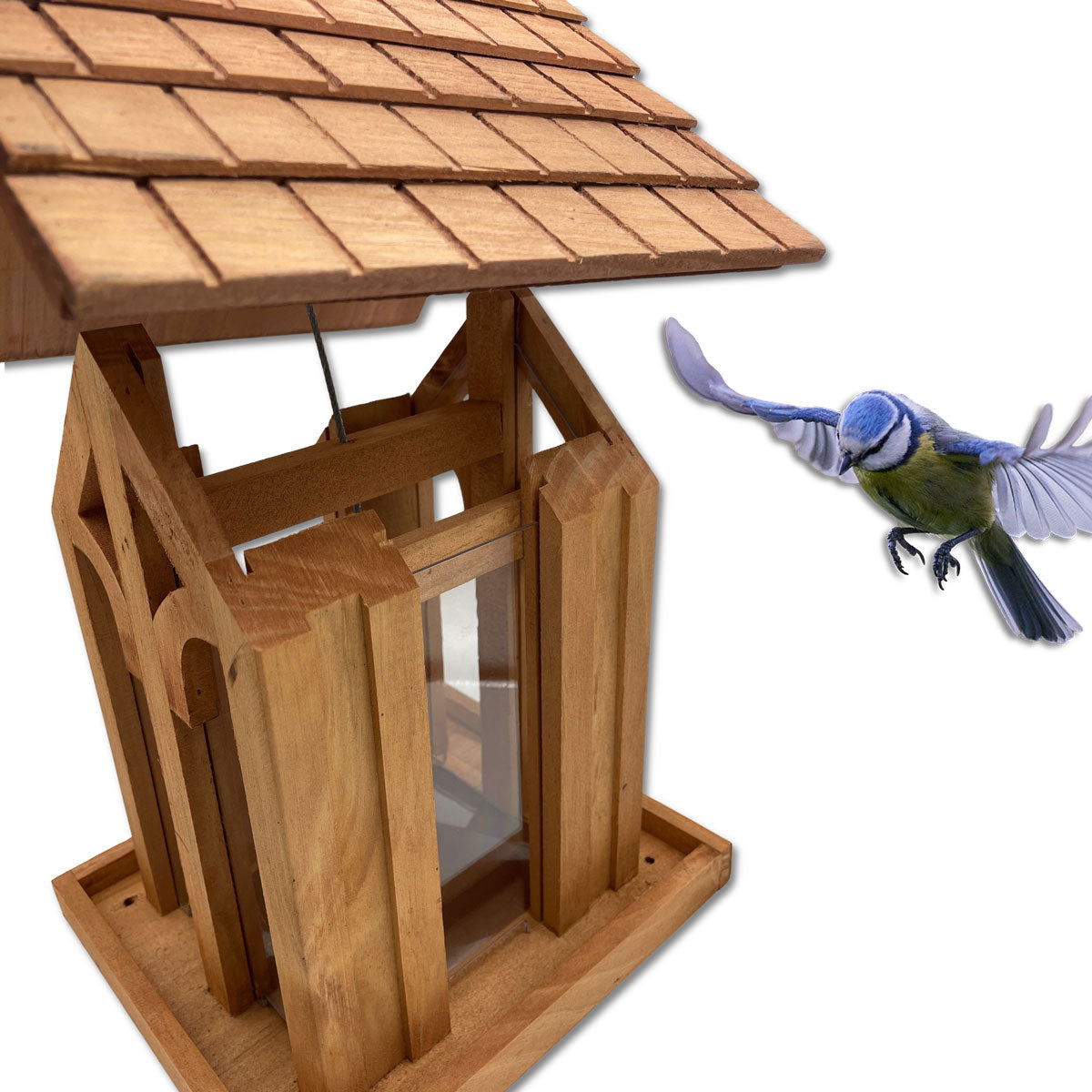 Holz Vogelhaus mit Rundbogenfenster – wetterbeständige Futterstelle für Singvögel - Jetzt Vogelutterhaus Kaufen