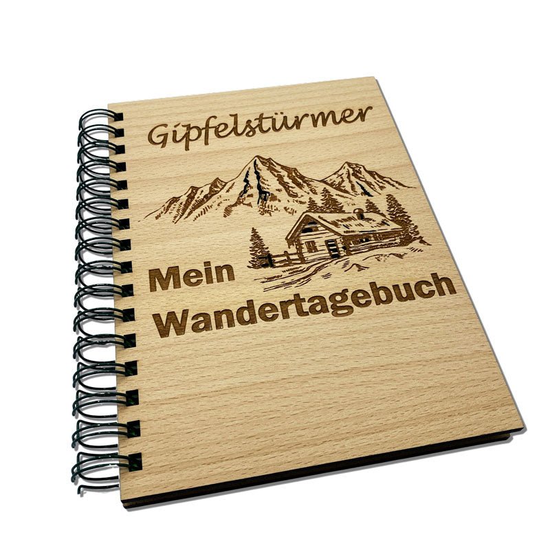 Tagebuch für Bergtouren - Gipfelstürmer Motiv auf Holzcover