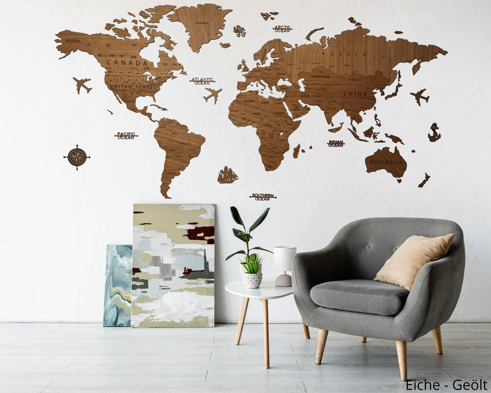 Weltkarte Holz - Wanddeko