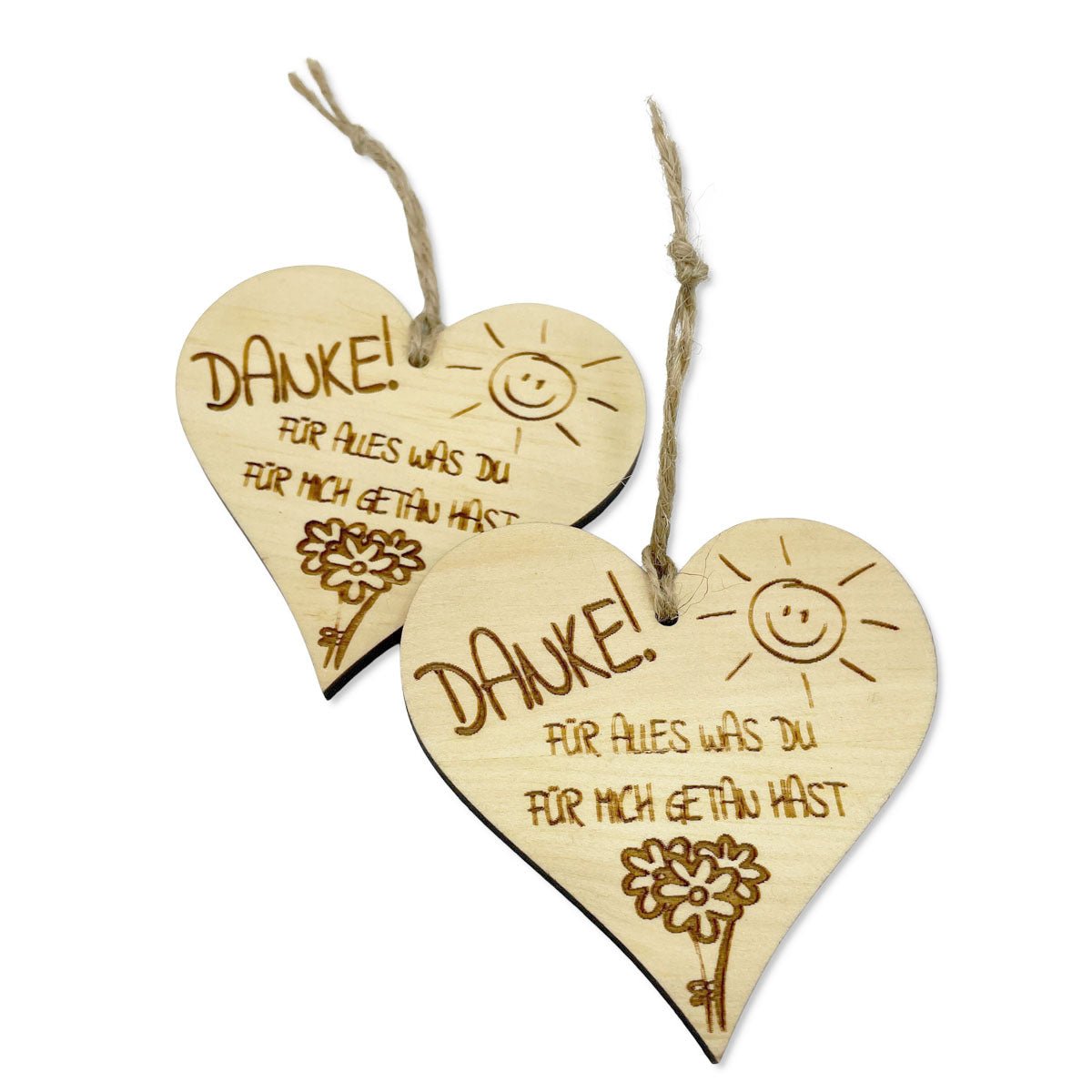 Zirbenherz mit Gravur „Danke! Für alles was du für mich getan hast“ und Bändchen – handgefertigt aus Zirbenholz - Holz Herz mit Gravur