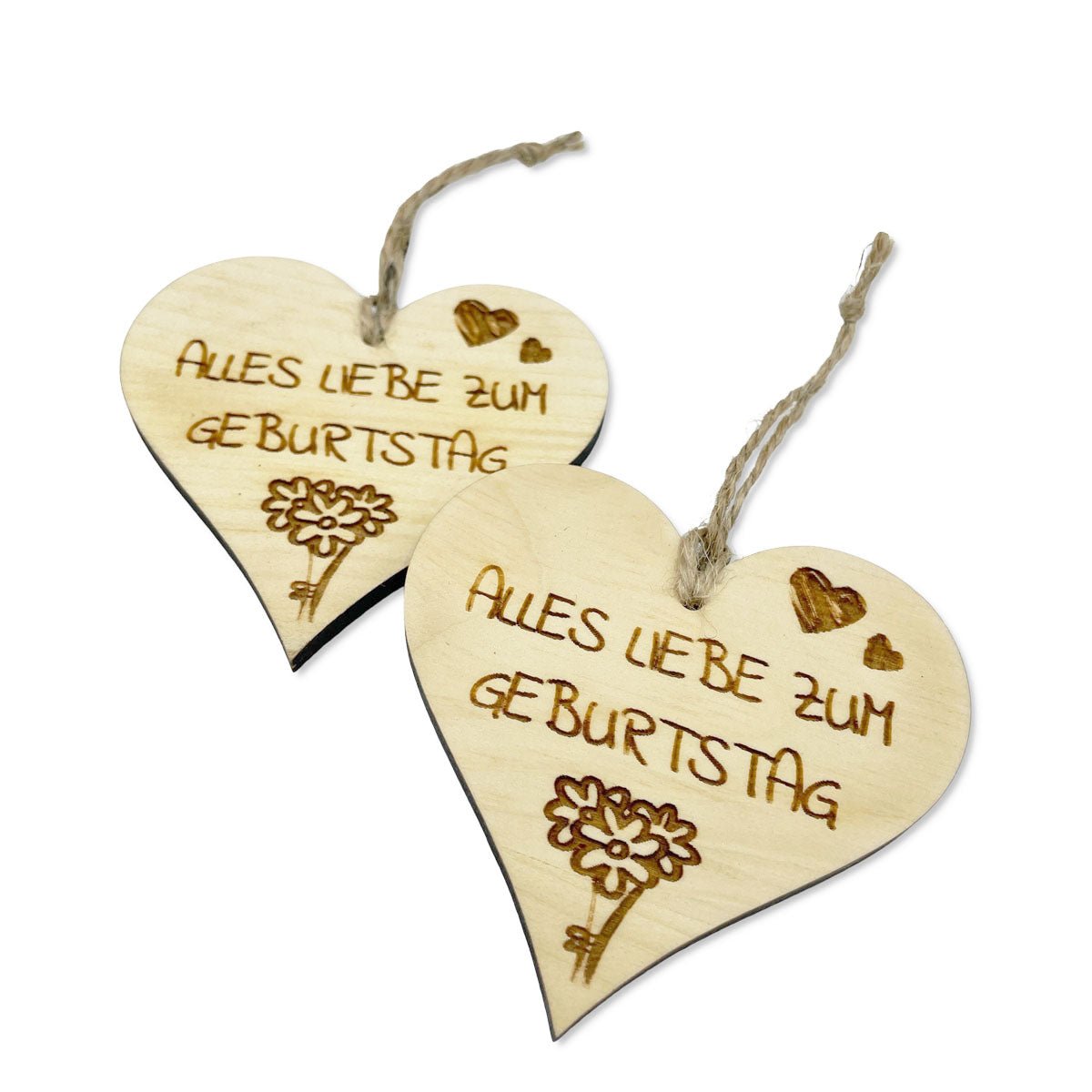 Natürliches Holzherz mit Geburtstagsspruch und Bändchen – duftendes Zirbenherz aus Österreich - Holz Herz mit Spruch