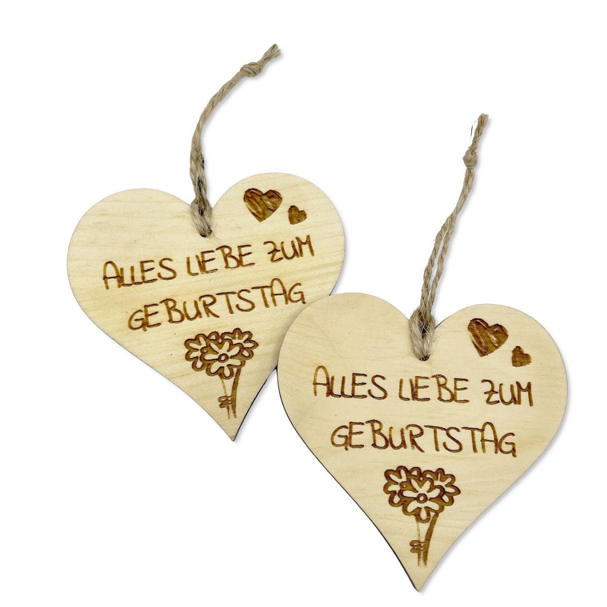 Natürliches Holzherz mit Geburtstagsspruch und Bändchen – duftendes Zirbenherz aus Österreich - Zirbenherz mit Spruch