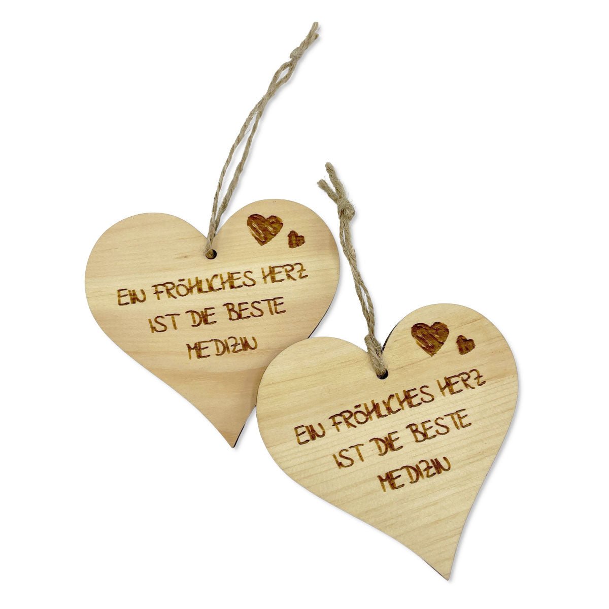 Natürliches Zirbenherz mit Spruch über Lebensfreude – dekoratives Geschenk mit Bändchen - Holz Herz mit Gravur