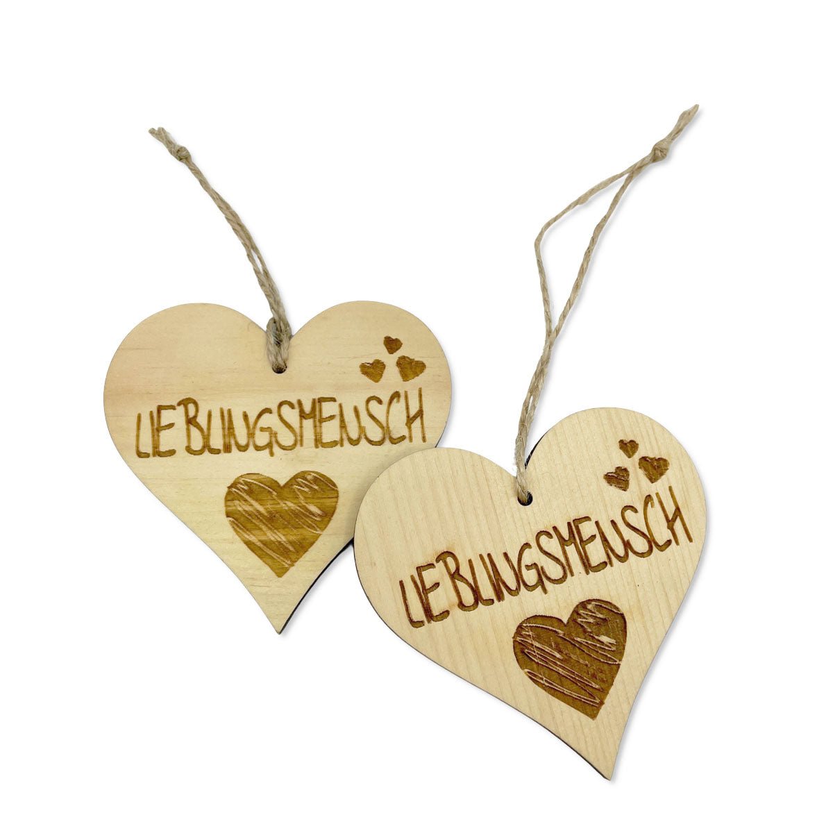 Natürliches Holzherz mit Lieblingsmensch-Gravur und Bändchen – Geschenkidee aus Österreich - Holz Herz mit Spruch