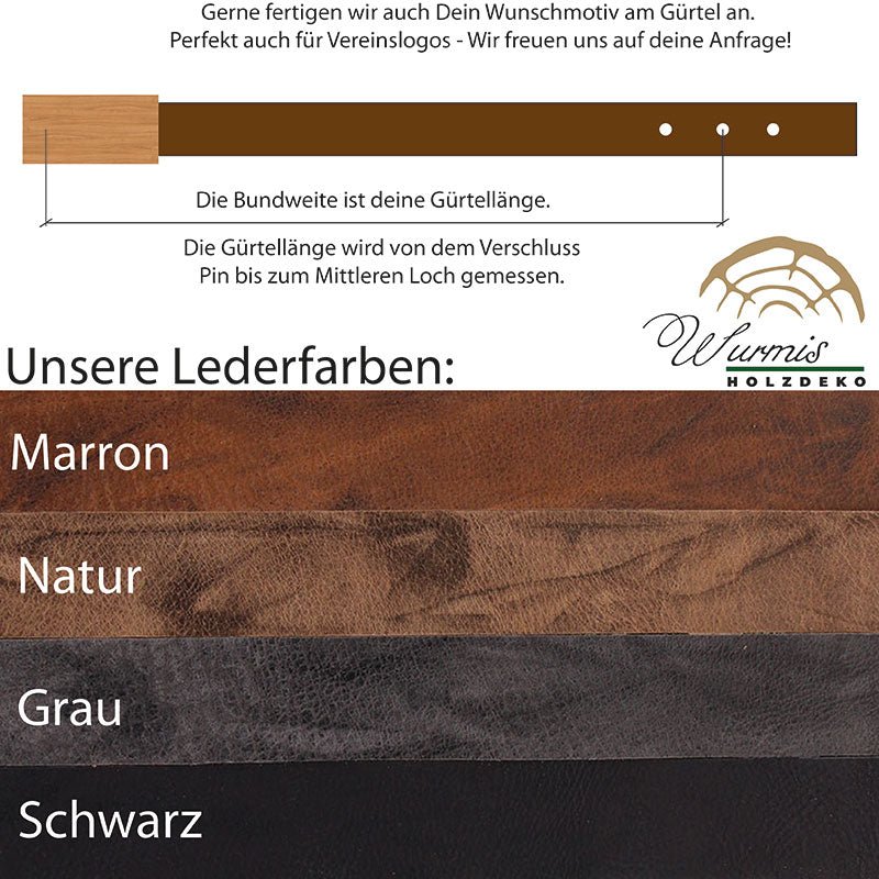 Ledergürtel mit Holzschnalle – Blume des Lebens - Wurmis - Holzdeko