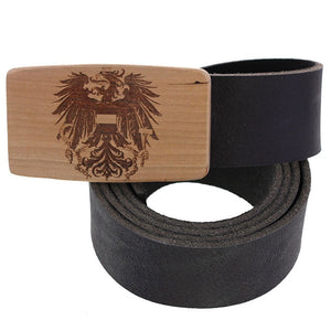 Ledergürtel mit Holzschnalle – Österreich Wappen - Wurmis - Holzdeko