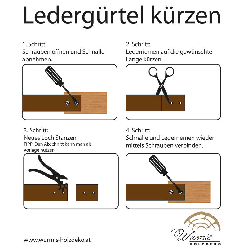 Ledergürtel mit Holzschnalle – Steinbock - Wurmis - Holzdeko