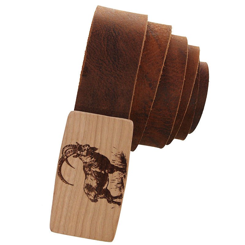 Ledergürtel mit Holzschnalle – Steinbock - Wurmis - Holzdeko