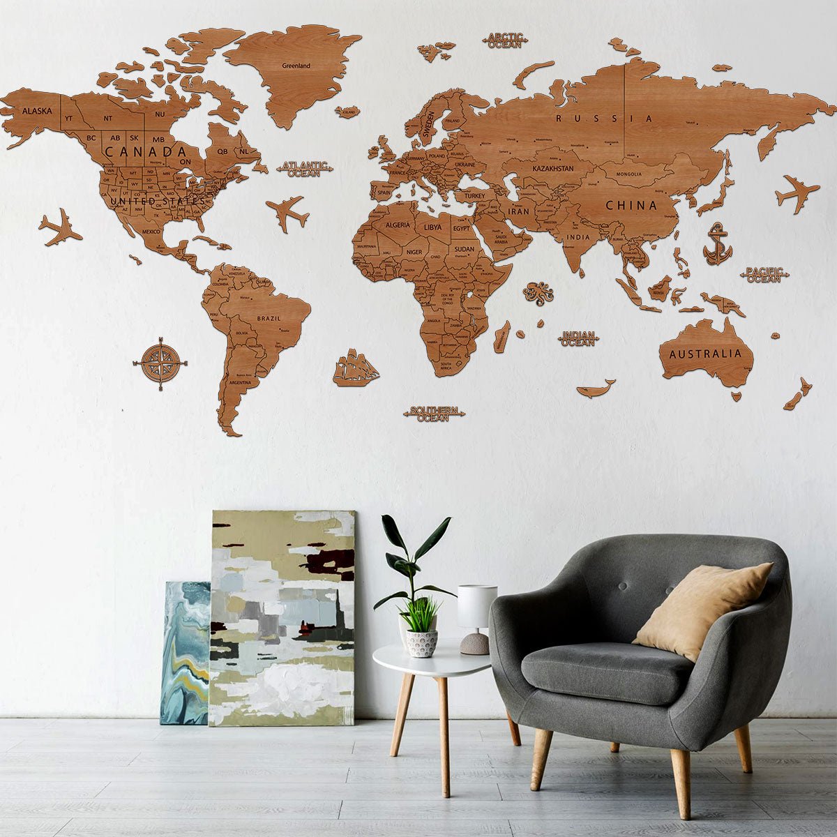 Weltkarte aus Holz (PREMIUM - LARGE) - Wurmis - Holzdeko