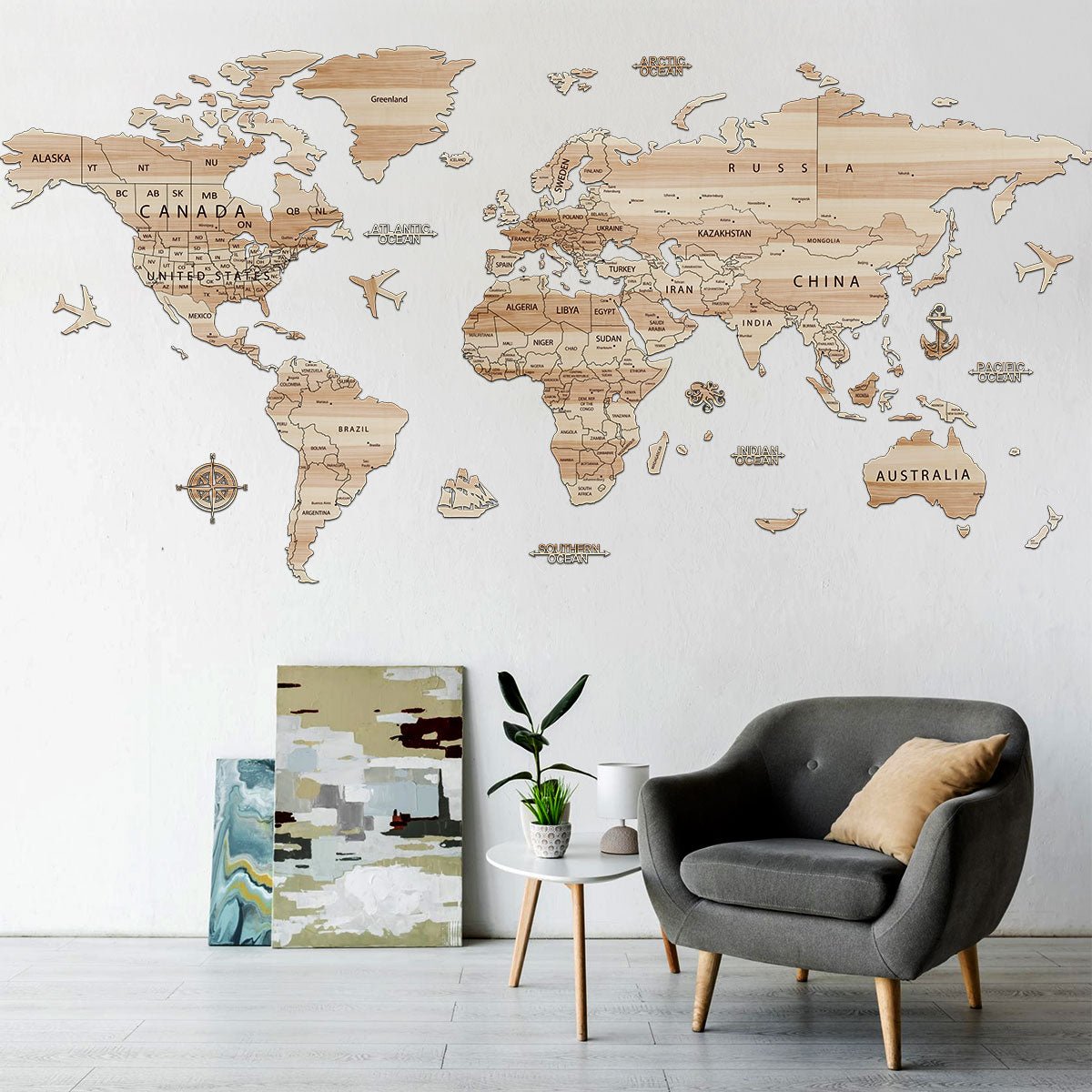 Weltkarte aus Holz (PREMIUM - LARGE) - Wurmis - Holzdeko