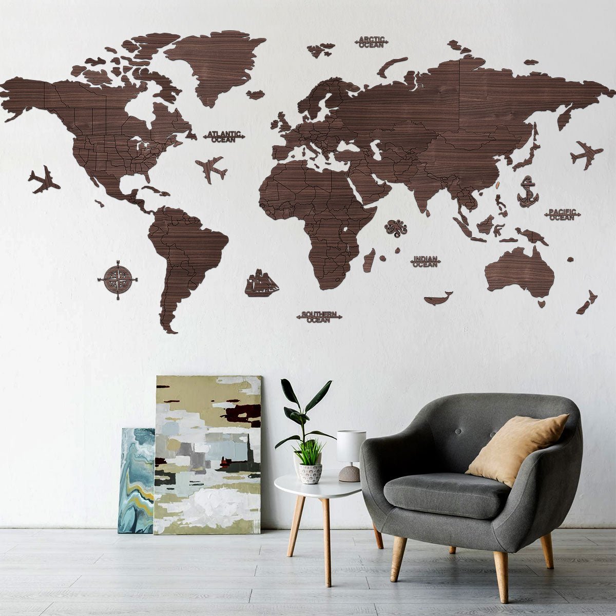 Weltkarte aus Holz (PREMIUM - LARGE) - Wurmis - Holzdeko