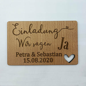 Hochzeitseinladung aus Holz - Wurmis-Holzdeko