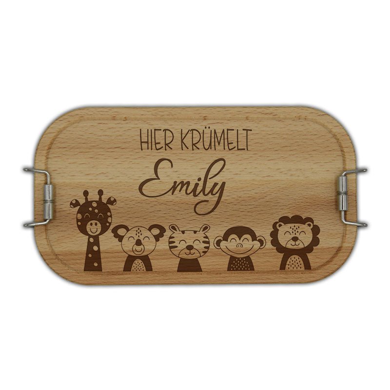 Lunchbox mit Namen - Safari Tiere - Wurmis-Holzdeko