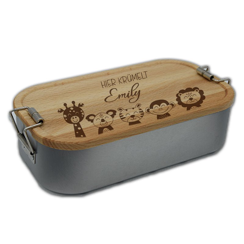 Lunchbox mit Namen - Safari Tiere - Wurmis-Holzdeko