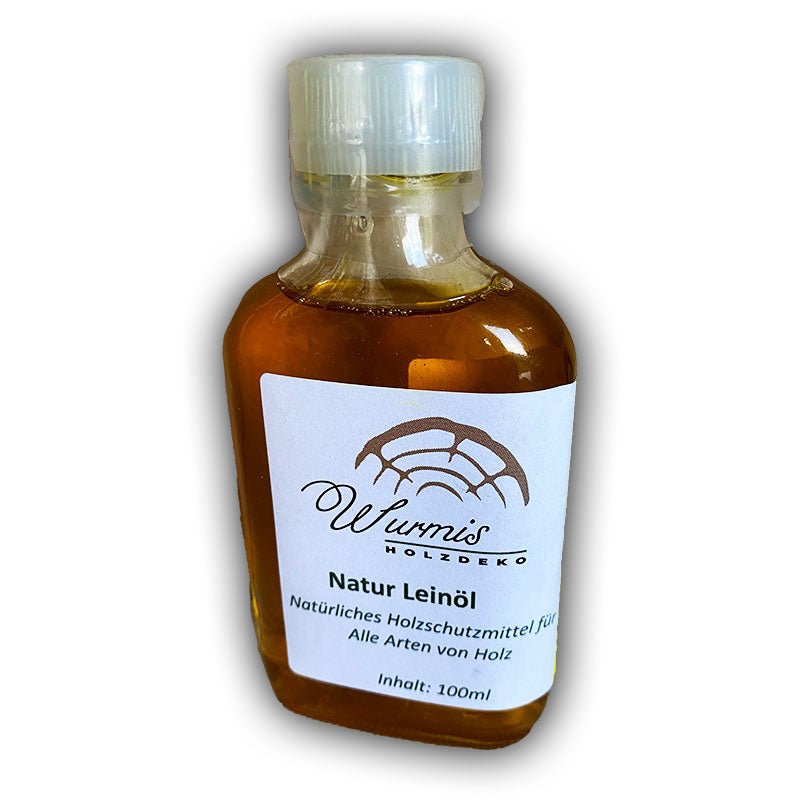 Flasche mit Natur Leinöl – 100ml Holzschutzmittel von Wurmis-Holzdeko