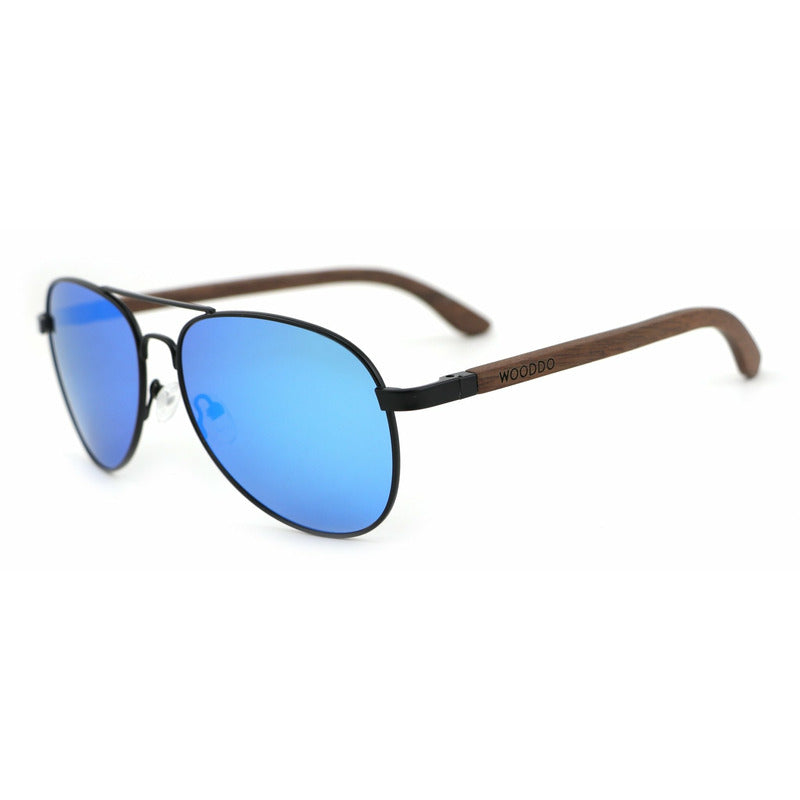 Sky BLUE - Walnuss Pilotenbrille - Wurmis-Holzdeko