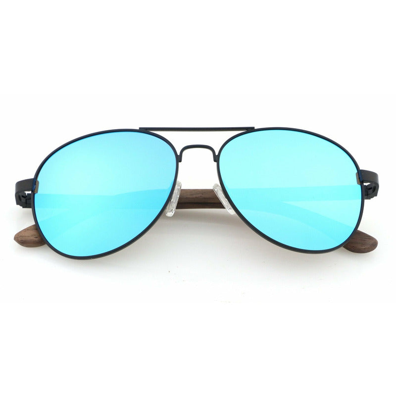 Sky BLUE - Walnuss Pilotenbrille - Wurmis-Holzdeko