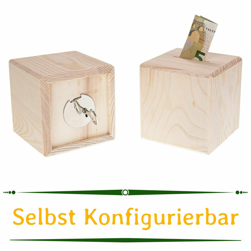 Spardose Würfel mit persönlicher Gravur - Wurmis-Holzdeko