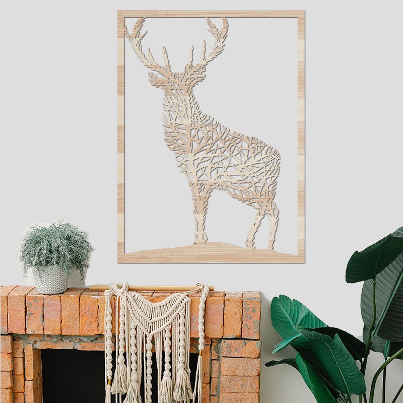 Wandbild Hirsch - Wanddeko aus Eschenholz